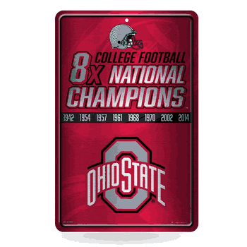 Ohio State Buckeyes 8 Time College Football Champs Large Metal Wall Sign