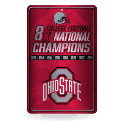 Ohio State Buckeyes 8 Time College Football Champs Large Metal Wall Sign