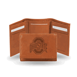 Ohio State Buckeyes  Brown Embossed Genuine Leather Tri-Fold Wallet