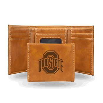 Ohio State Buckeyes Brown Laser Engraved Faux Leather Trifold