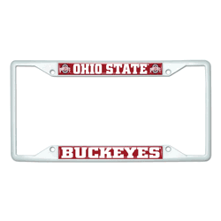 Ohio State White Metal License Plate Frame - 6.25"x12.25"