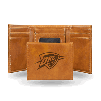 Oklahoma City Thunder Brown Laser Engraved Faux Leather Trifold