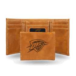 Oklahoma City Thunder Brown Laser Engraved Tri-Fold Wallet