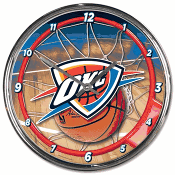 Oklahoma City Thunder Clock Round Wall Style Chrome