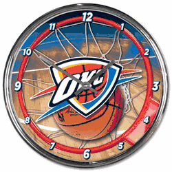 Oklahoma City Thunder Clock Round Wall Style Chrome