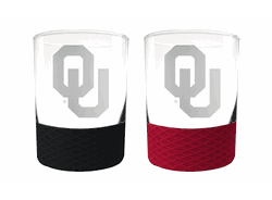 Oklahoma Sooners 2pc Laser Etched Commissioner Rocks Glass Set
