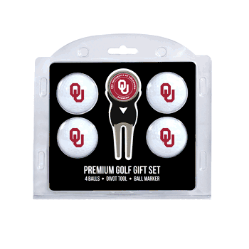 Oklahoma Sooners 4 Ball Gift Set + Divot Tool & Marker