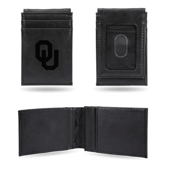Oklahoma Sooners Black Laser Engraved Front Pocket Wallet