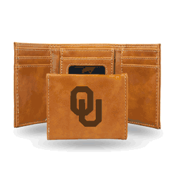 Oklahoma Sooners Brown Laser Engraved Tri-Fold Wallet