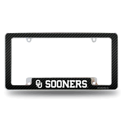 Oklahoma Sooners Carbon Fiber 12" x 6" Chrome All Over Automotive License Plate Frame