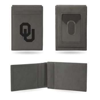 Oklahoma Sooners Gray Laser Engraved Front Pocket Wallet