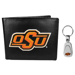 Oklahoma St. Cowboys Bi-fold Wallet & Steel Key Chain