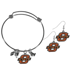 Oklahoma St. Cowboys Dangle Earrings and Charm Bangle Bracelet Set