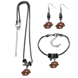 Oklahoma St. Cowboys Euro Bead Jewelry 3 piece Set