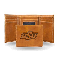 Oklahoma State Cowboys Brown Laser Engraved Faux Leather Trifold