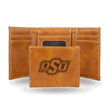 Oklahoma State Cowboys Brown Laser Engraved Faux Leather Trifold