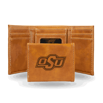 Oklahoma State Cowboys Brown Laser Engraved Tri-Fold Wallet