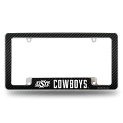 Oklahoma State Cowboys Carbon Fiber 12" x 6" Chrome All Over Automotive License Plate Frame for Car/Truck/SUV