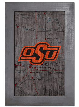 Oklahoma State Cowboys City Map 11x19 Sign