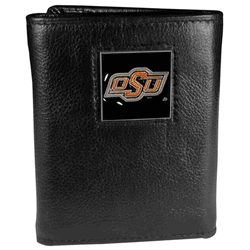 Oklahoma State Cowboys Deluxe Leather Tri-fold Wallet Packaged in Gift Box
