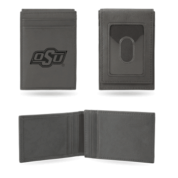 Oklahoma State Cowboys Gray Laser Engraved Front Pocket Wallet