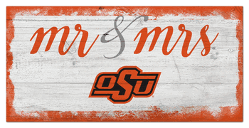 Oklahoma State Cowboys Script Mr & Mrs 6x12 Sign