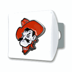 Oklahoma State White Metal Hitch Cover with  3D Color Emblem