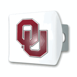 Oklahoma White Metal Hitch Cover with  3D Color Emblem