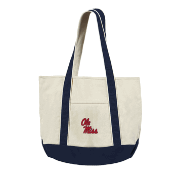 Ole Miss Rebels NCAA Logo Canvas Tote with Colored Strap 21x15 inches
