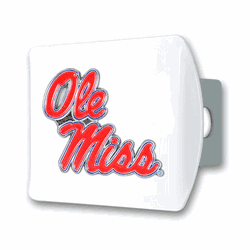 Ole Miss White Metal Hitch Cover with  3D Color Emblem
