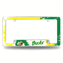 Oregon Ducks Tie Dye 12" x 6" Chrome All Over Automotive License Plate Frame for Car/Truck/SUV
