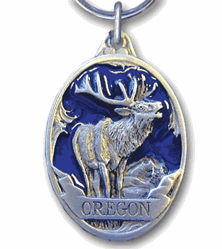 Oregon Elk Blue Metal Key Chain with Enameled Details