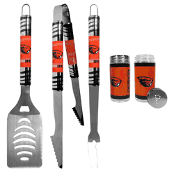 Oregon St. Beavers 3 pc Tailgater BBQ Set and Salt and Pepper Shaker Set
