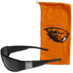 Oregon St. Beavers Etched Chrome Wrap Sunglasses and Bag