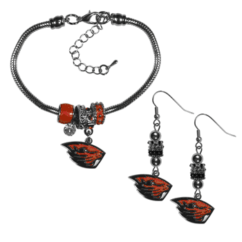 Oregon St. Beavers Euro Bead Earrings and Bracelet Set