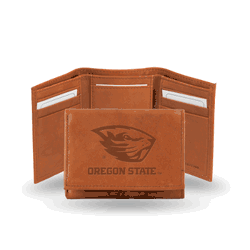 Oregon State Beavers  Brown Embossed Genuine Leather Tri-Fold Wallet