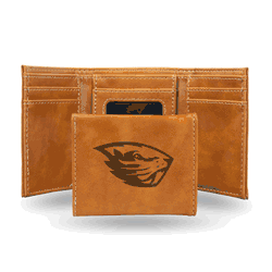 Oregon State Beavers Brown Laser Engraved Tri-Fold Wallet