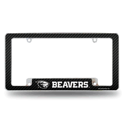 Oregon State Beavers Carbon Fiber 12" x 6" Chrome All Over Automotive License Plate Frame for Car/Truck/SUV