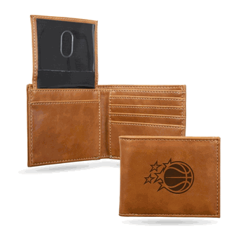 Orlando Magic Brown Laser Engraved Billfold Wallet