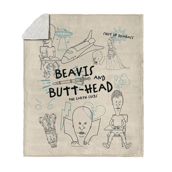 Paramount Beavis and Butthead Earth Sucks Doodle Silk Touch Sherpa Throw Blanket 50x60 inches