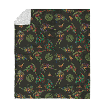 Paramount Teenage Mutant Ninja Turtles Pizza Pattern Silk Touch Sherpa Throw Blanket 50x60 inches
