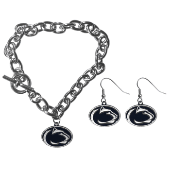 Penn St. Nittany Lions Chain Bracelet and Dangle Earring Set