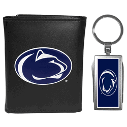 Penn St. Nittany Lions Leather Tri-fold Wallet & Multitool Key Chain, Black
