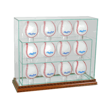 Perfect Cases 12 Baseball Upright Display Case - Walnut