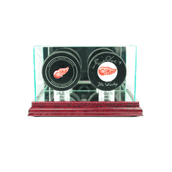 Perfect Cases Double Hockey Puck Display Case - Cherry
