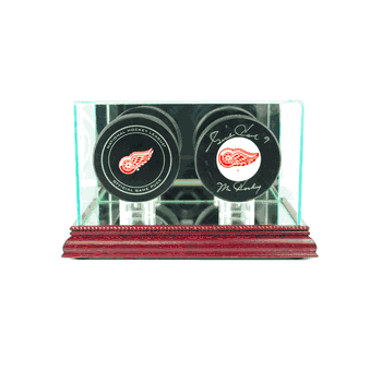 Perfect Cases Double Hockey Puck Display Case - Cherry
