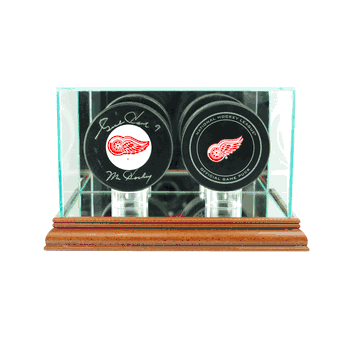 Perfect Cases Double Hockey Puck Display Case - Walnut
