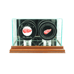 Perfect Cases Double Hockey Puck Display Case - Walnut