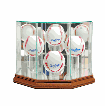 Perfect Cases Octagon 4 Baseball Display Case - Walnut