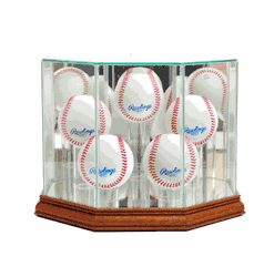 Perfect Cases Octagon 5 Baseball Display Case - Walnut